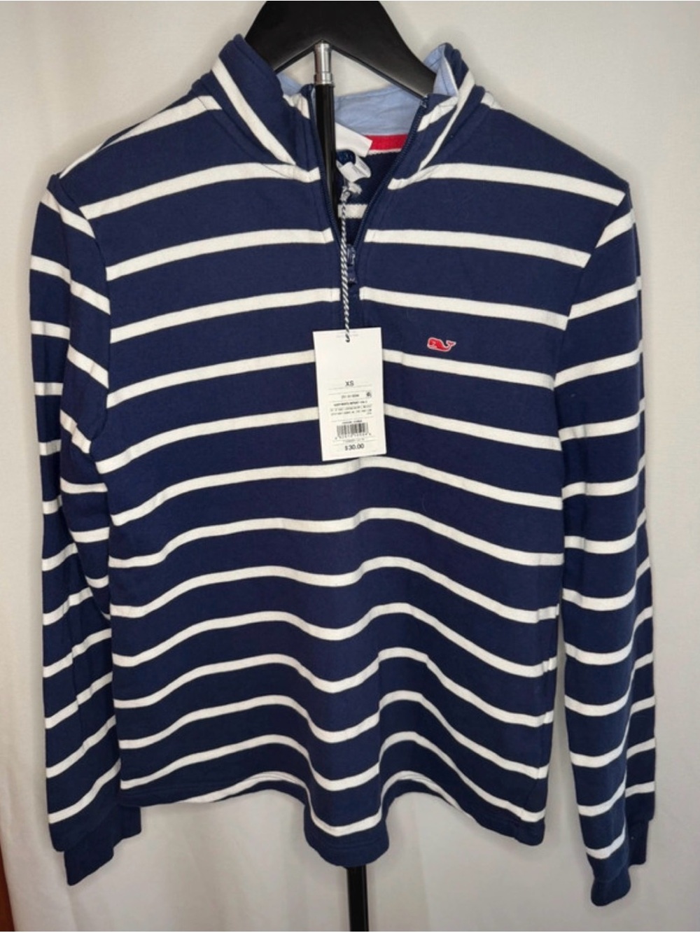 Vineyard Vines Navy and White Striped Zip Pullover